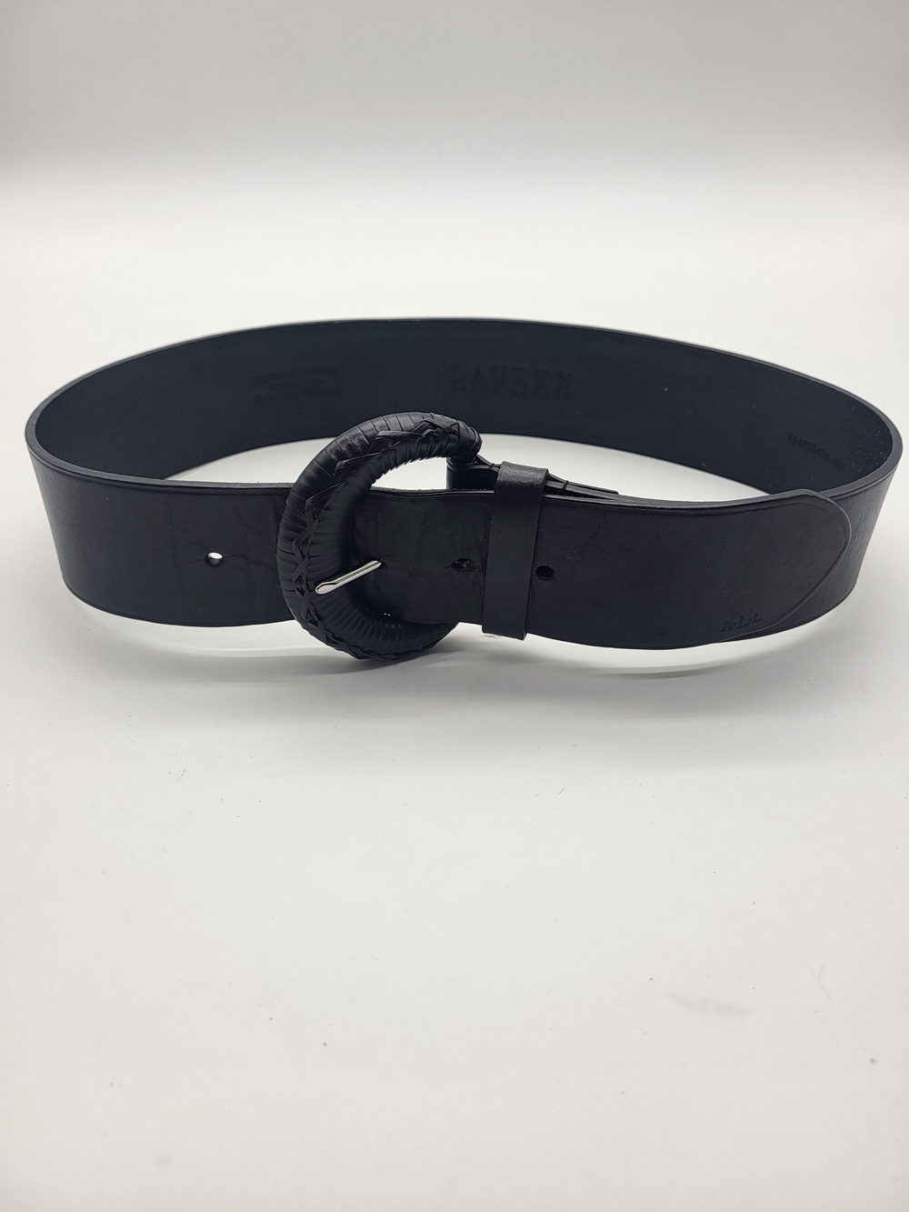 Ralph Lauren Black Embossed Leather Belt Strap